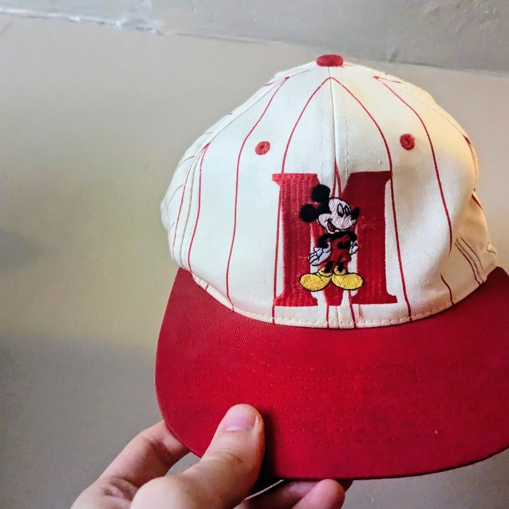 Vintage Red and White Mickey Mouse Baseball Cap